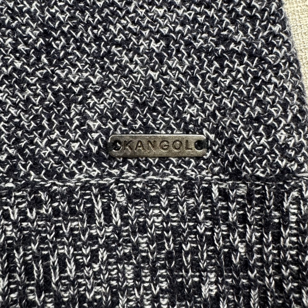 Kangol Mens XL Marled Knit Crewneck Sweater Gray Black Cotton Logo - Picture 4 of 9